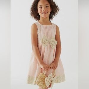 NWOT Bonnie Jean Pink Gingham Dress with Floral Accents—Size 16